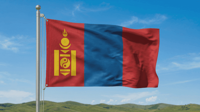 Mongolian flags fluttering under clear sky