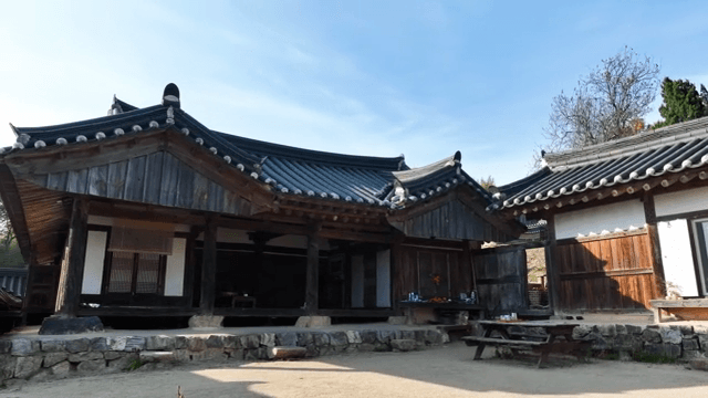 Traditional Korean house under clear sky