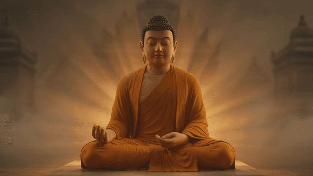 Serene Buddha statue in meditation