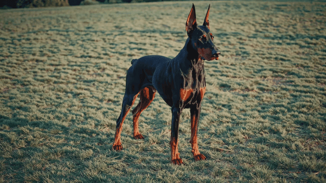Doberman standing on grass