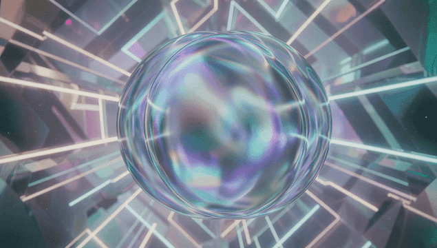 기하학적 공간의 합쳐지는 다채로운 추상 구체