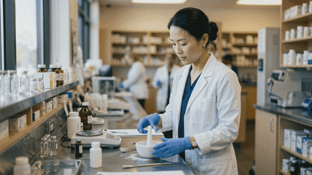 Pharmacist preparing medication in a lab