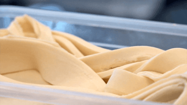 Leftover dough pieces in container