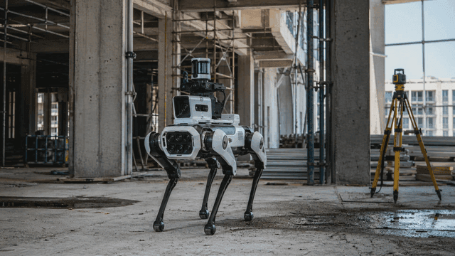 A robotic dog in a construction site