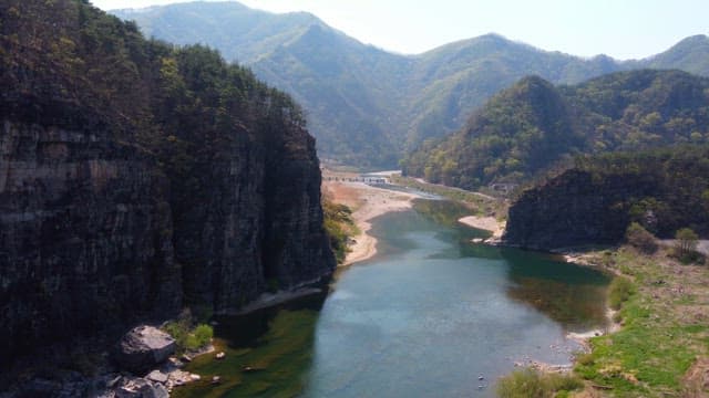 Tranquil river flowing through a mountain