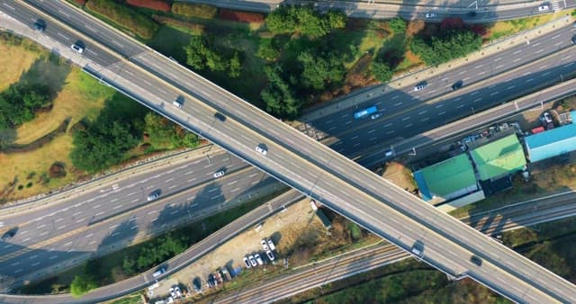 Overhead View of Busy Highway Intersection