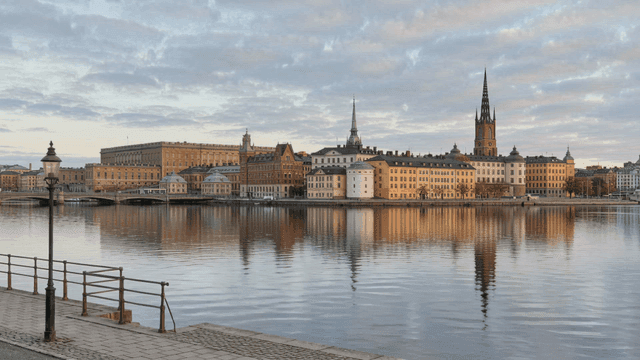 Tranquil European city landscape with river