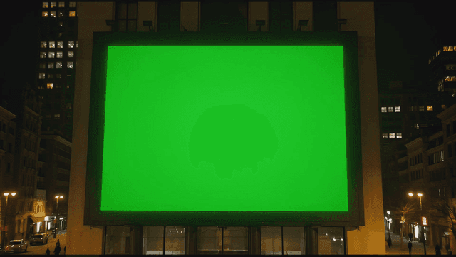 City street at night with a large billboard