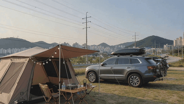 마을 근처 산이 있는 오토캠핑장