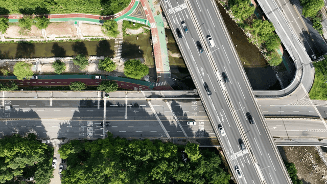 Aerial view of a highway intersection