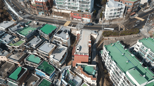 Aerial view of a residential area with roads