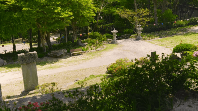 풀이 무성한 전통 사찰 길