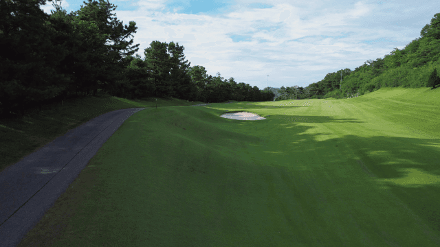 나무로 둘러싸인 아름다운 골프장