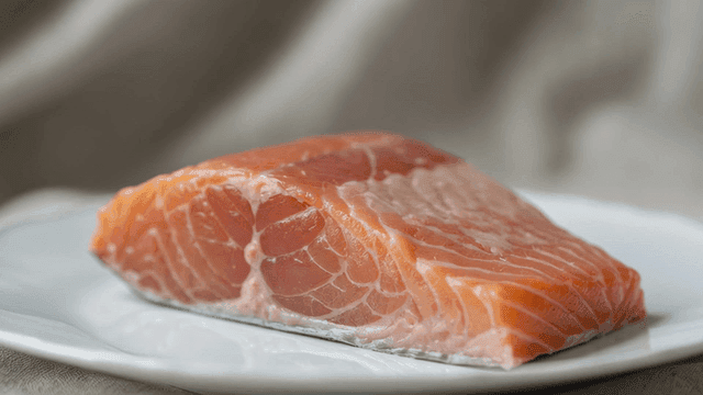 Fresh salmon fillet on a white plate