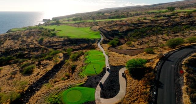 Coastal Golf Course Aerial View at Sunset