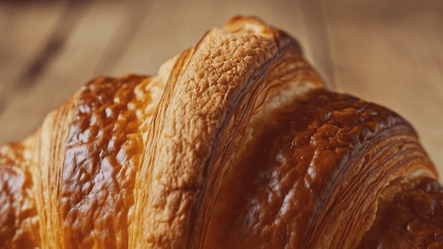 Freshly baked croissant on a wooden table