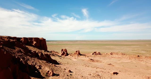 Expansive desert landscape with cliffs