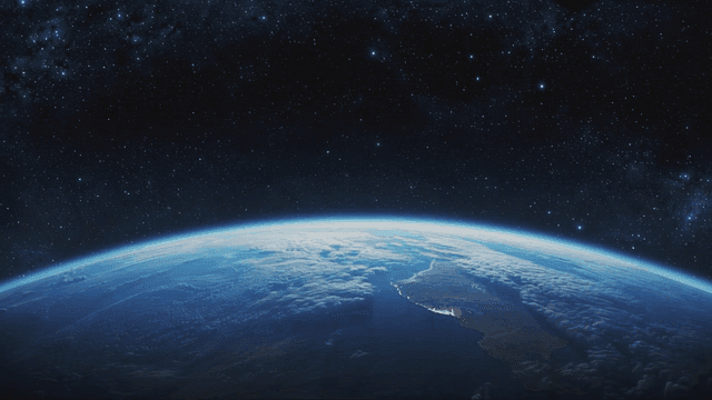 별이 빛나는 배경의 우주에서 본 지구