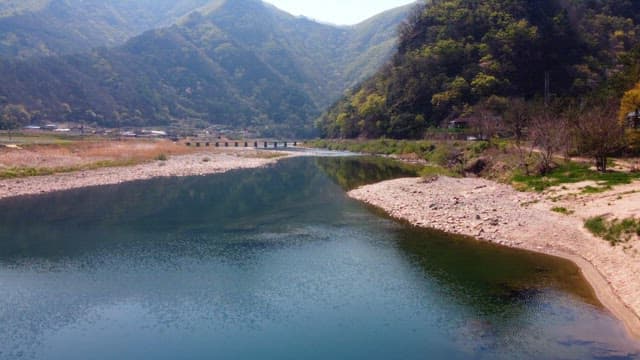 Tranquil river flowing through a mountain