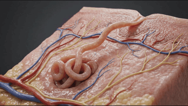 Detailed view of human skin and veins