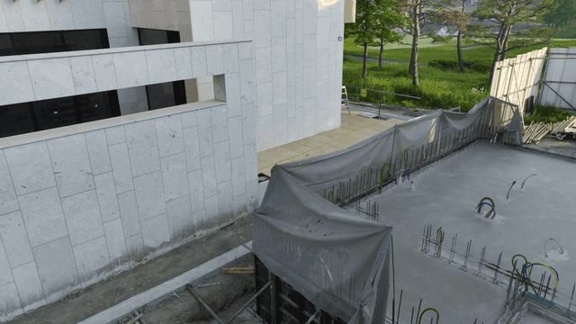 Construction site with concrete foundation