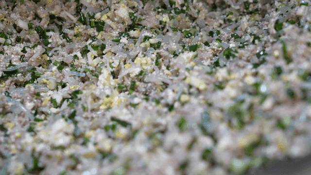 Dumpling filling being mixed