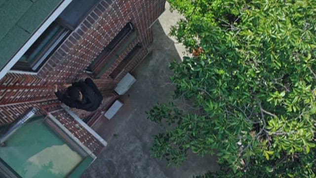 Person Breaking into a Building by Climbing the Wall