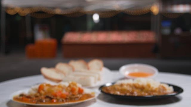 Curry Rice and Breads Served on the Table