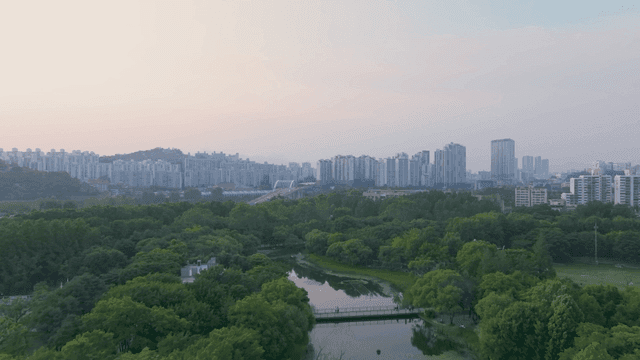 서울 도심 사이 푸른 공원이 있는 풍경