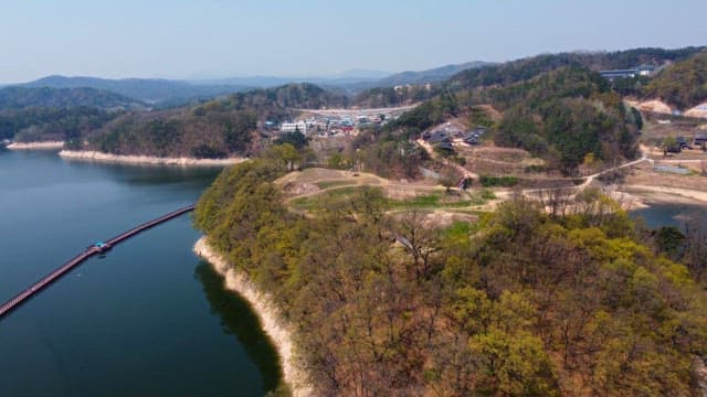 Scenic lake with surrounding hills