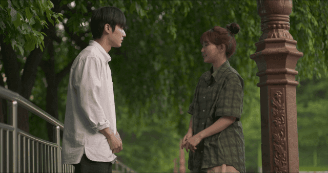 Couple talking under a tree