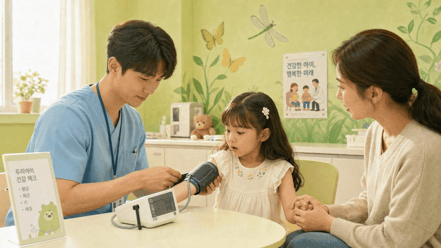 Doctor measuring child's blood pressure