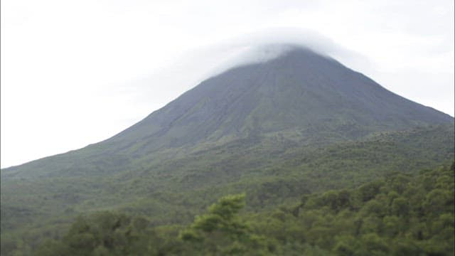 Misty Volcano Surrounded by Forest