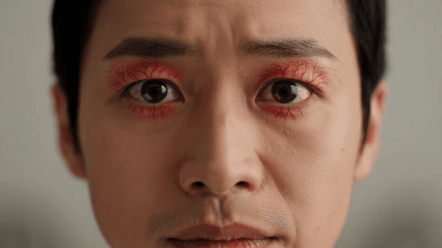 Man with visible blood vessels around his eyes