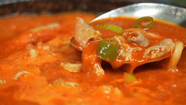 Gopchang stew boiling in pot