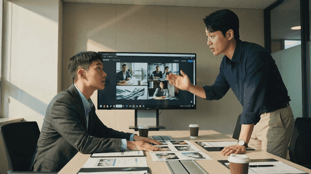 Two businessmen discussing in a meeting room