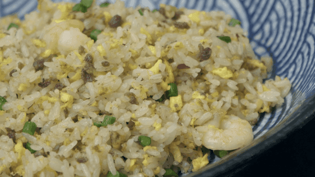 A bowl of shrimp fried rice
