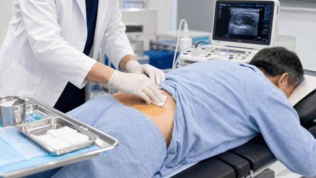 Doctor disinfecting patient's lower back