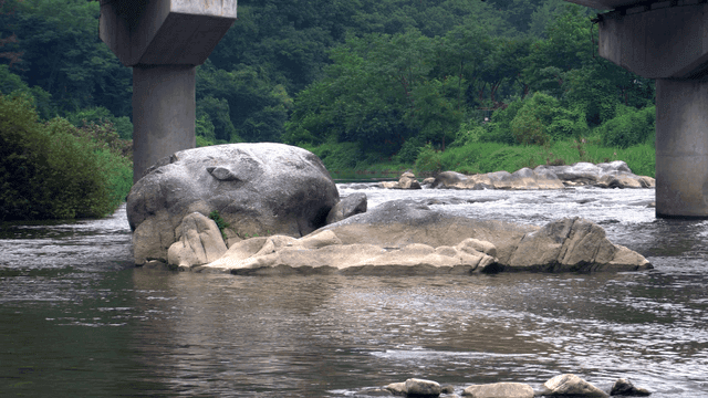 다리 아래로 흐르는 고요한 강