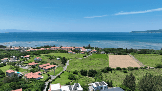 Coastal village covered in lush green vegetation