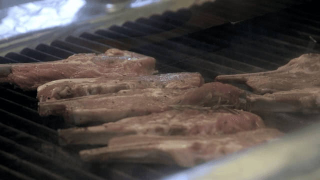 Lamb ribs grilled on barbecue