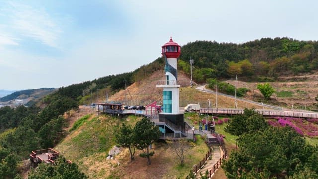 Lighthouse on a scenic hillside