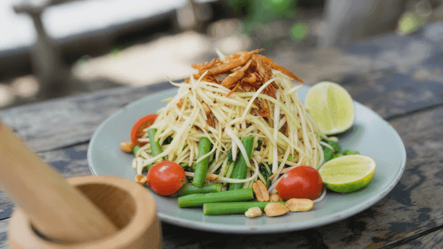 Thai papaya salad made with fresh ingredients