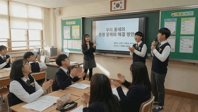 Students presenting in a classroom
