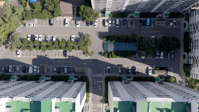 Aerial view of an apartment parking lot