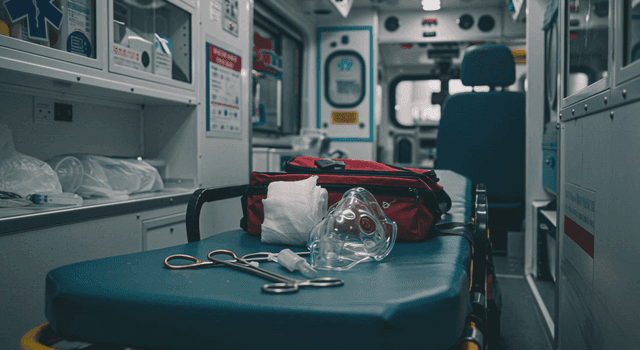 Inside view of an ambulance with emergency equipment