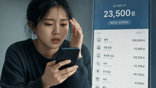 휴대폰으로 은행 잔고 확인하고 스트레스 받는 젊은 여성