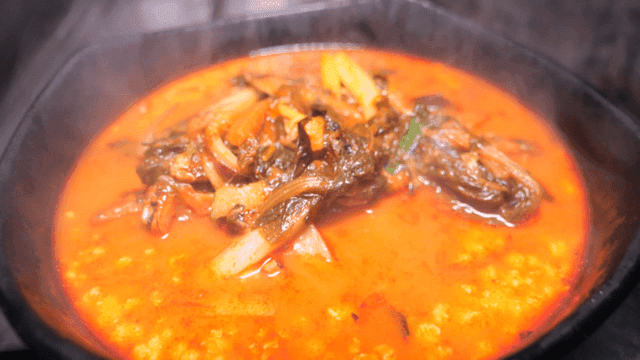 Warm spicy sundubu jjamppong in bowl