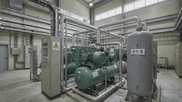 Industrial refrigeration equipment machine room inside factory