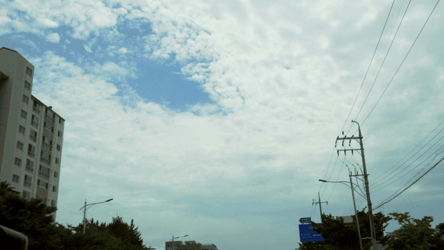 Driving on road under cloudy sky